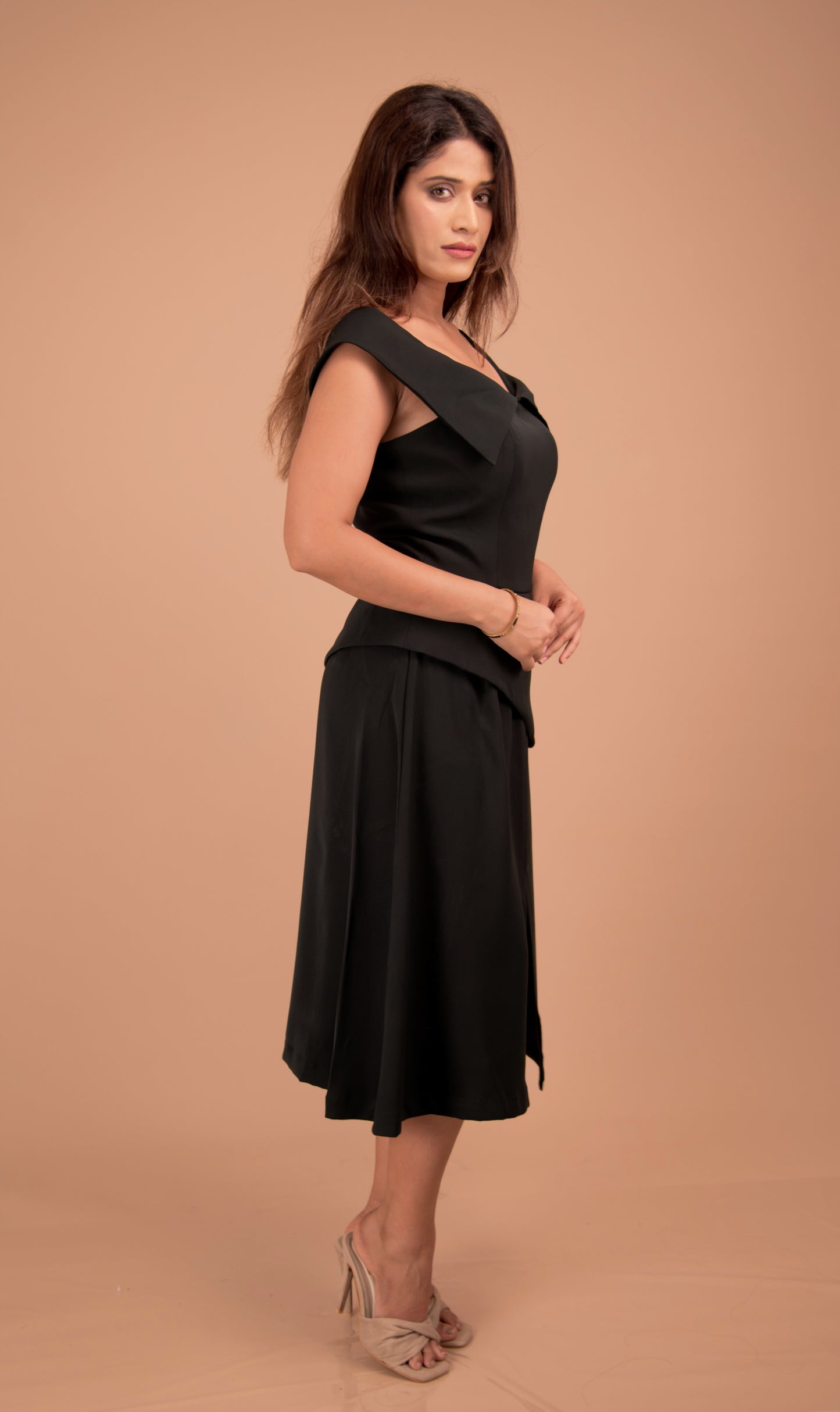Midnight Sculpt — Asymmetric Neckline Dress
