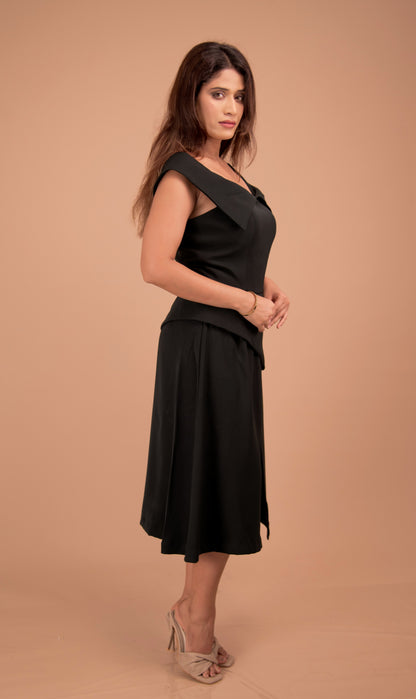 Midnight Sculpt — Asymmetric Neckline Dress