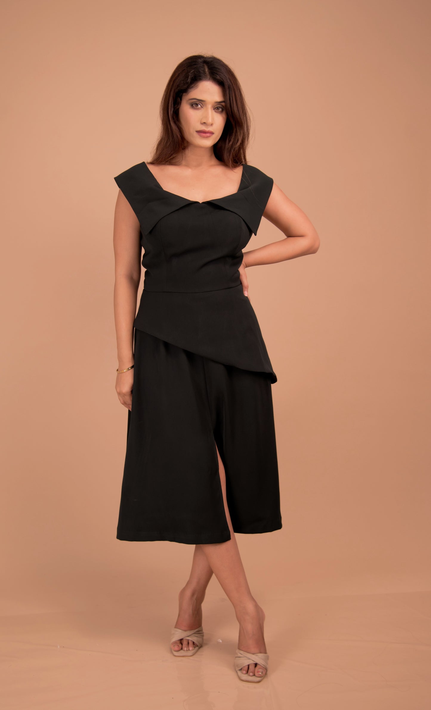 Midnight Sculpt — Asymmetric Neckline Dress