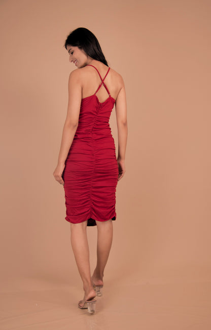 Scarlet Whisper — Ruched Midi Slip Dress