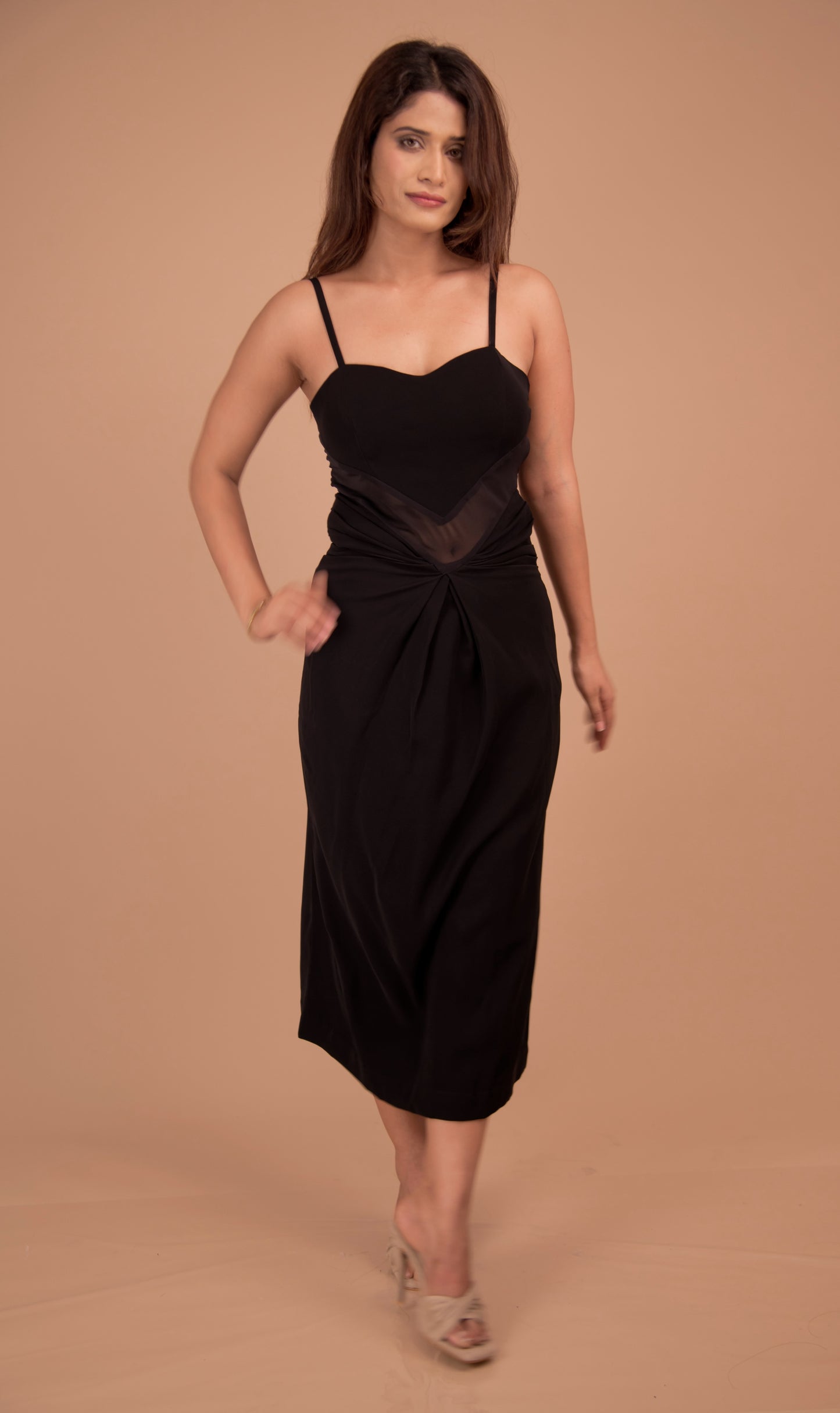 Midnight Knot — Sheer-Inset Cocktail Midi
