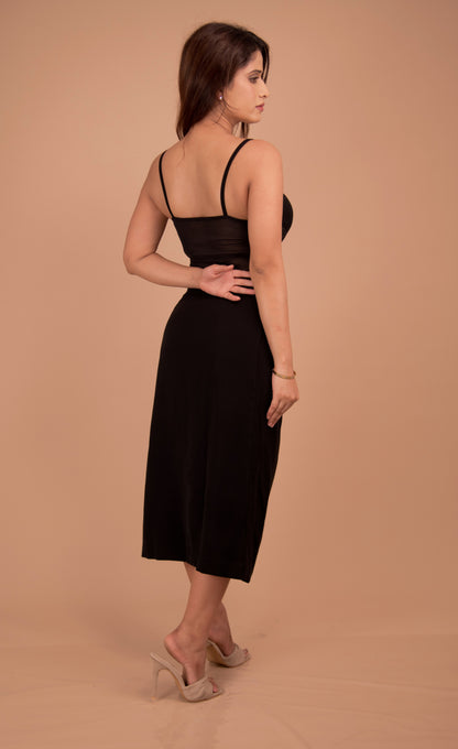 Midnight Knot — Sheer-Inset Cocktail Midi