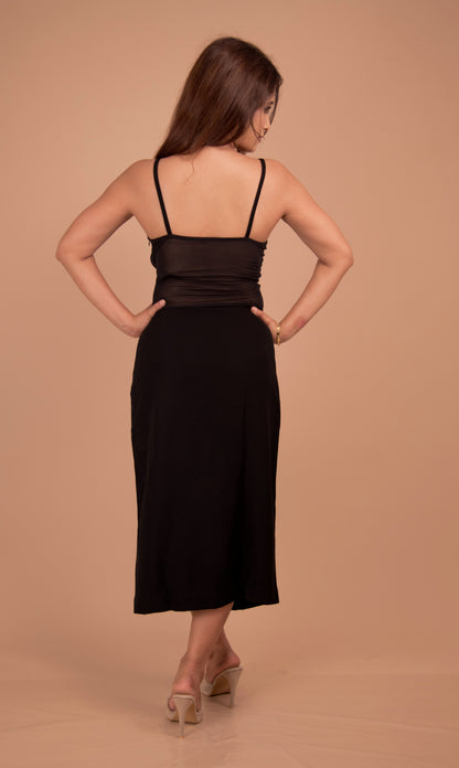 Midnight Knot — Sheer-Inset Cocktail Midi