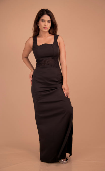 Noir Muse — Sculpted Twist Black Crepe Gown