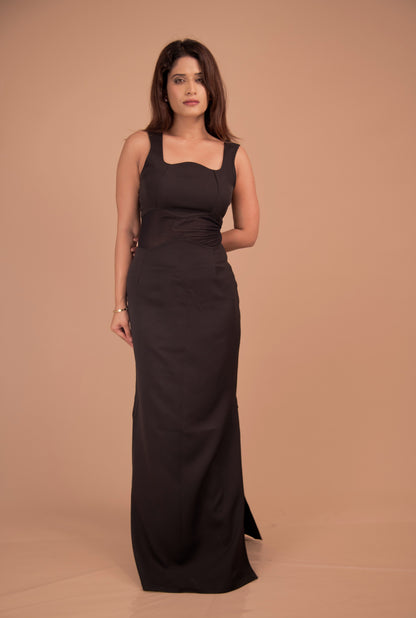 Noir Muse — Sculpted Twist Black Crepe Gown