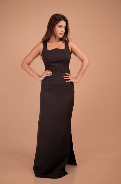 Noir Muse — Sculpted Twist Black Crepe Gown