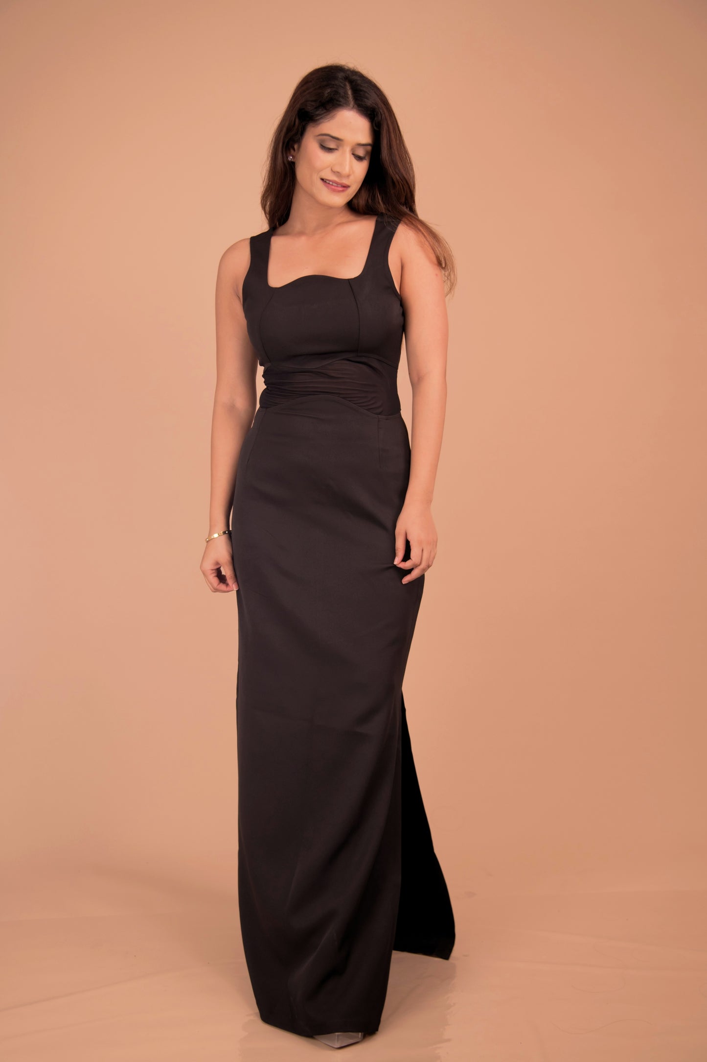 Noir Muse — Sculpted Twist Black Crepe Gown