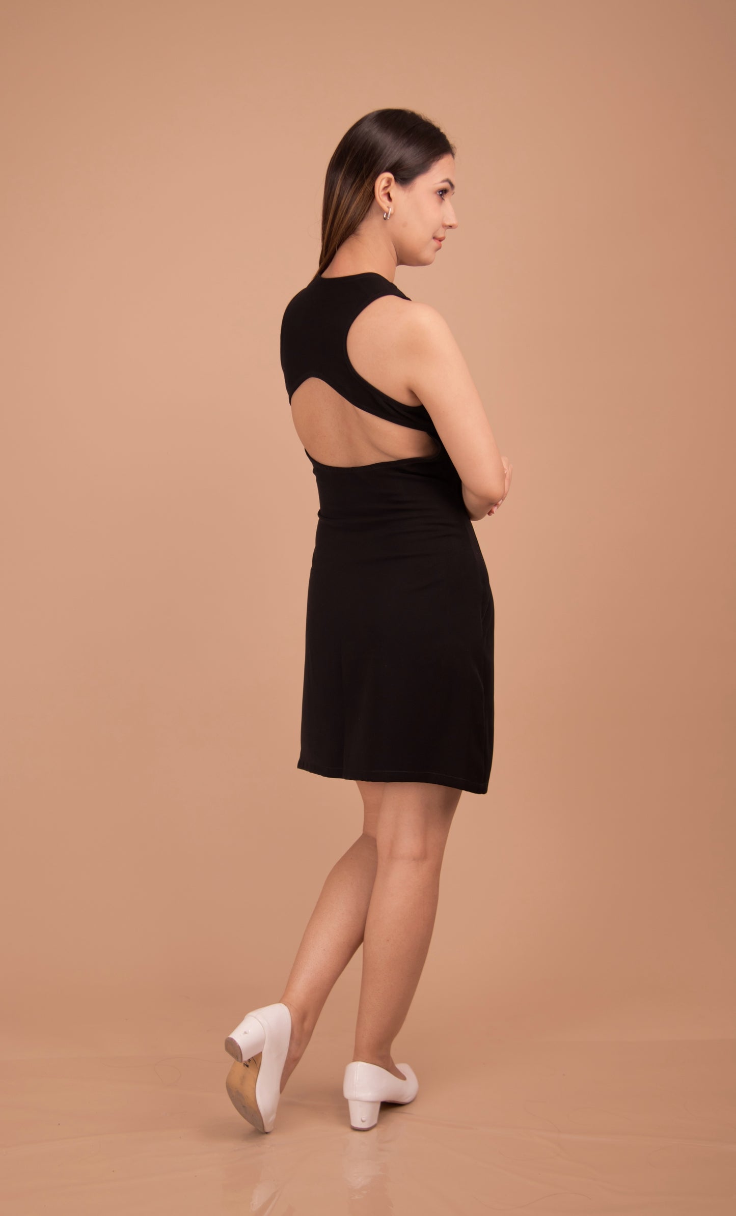 Noir Éclat – Backless Mini Crepe Dress