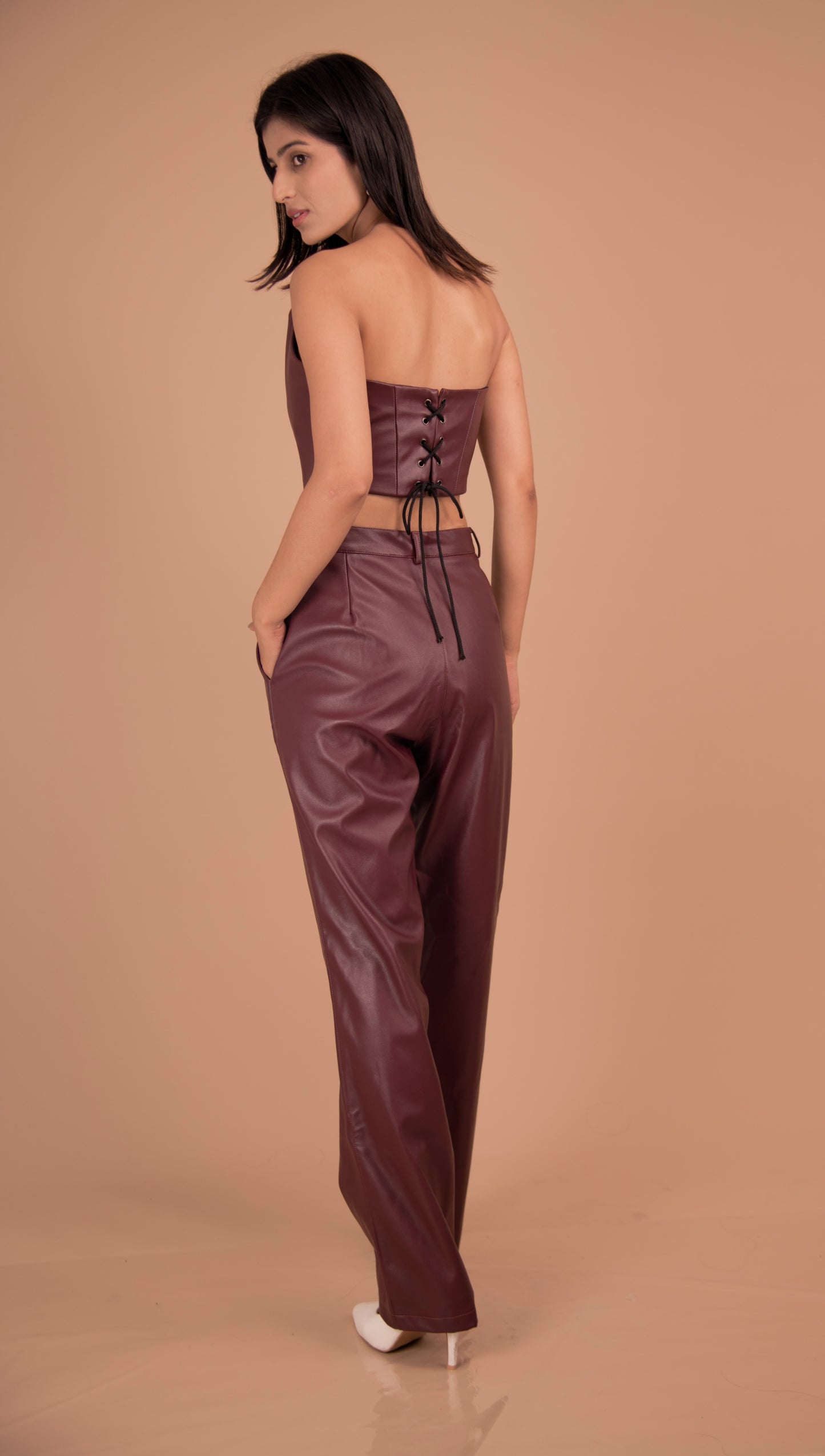Bordeaux Allure – Tailored Faux Leather Co-ord Set