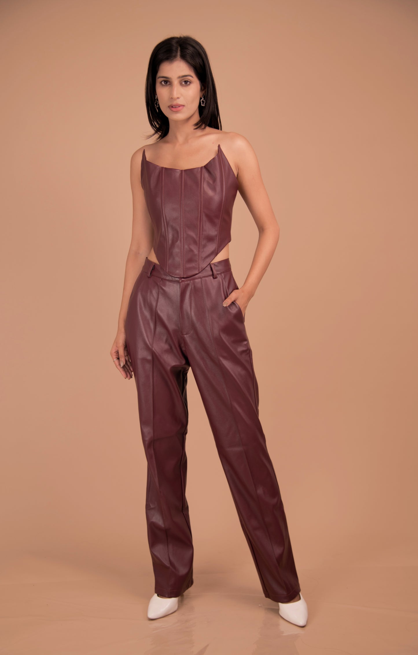 Bordeaux Allure – Tailored Faux Leather Co-ord Set