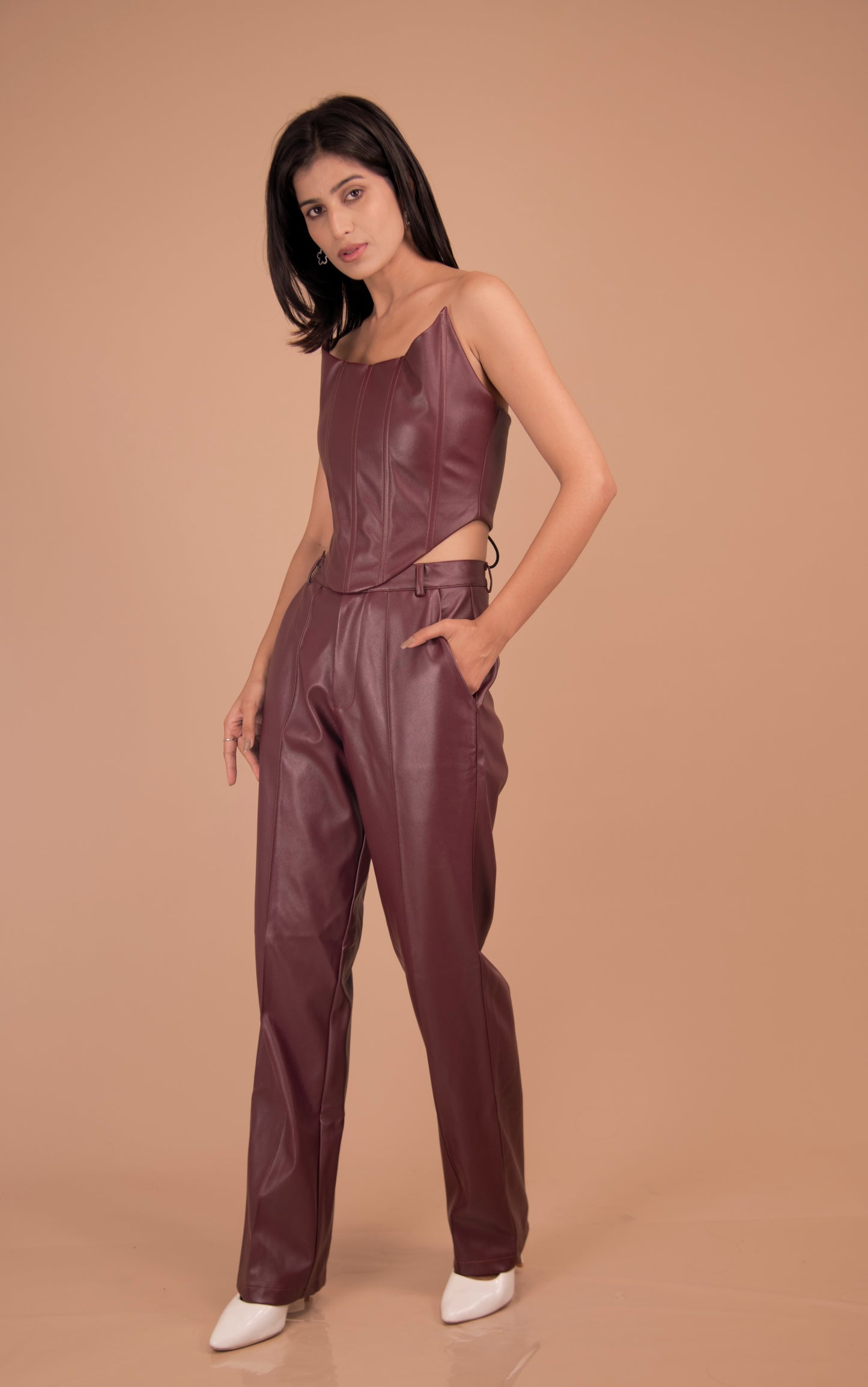 Bordeaux Allure – Tailored Faux Leather Co-ord Set