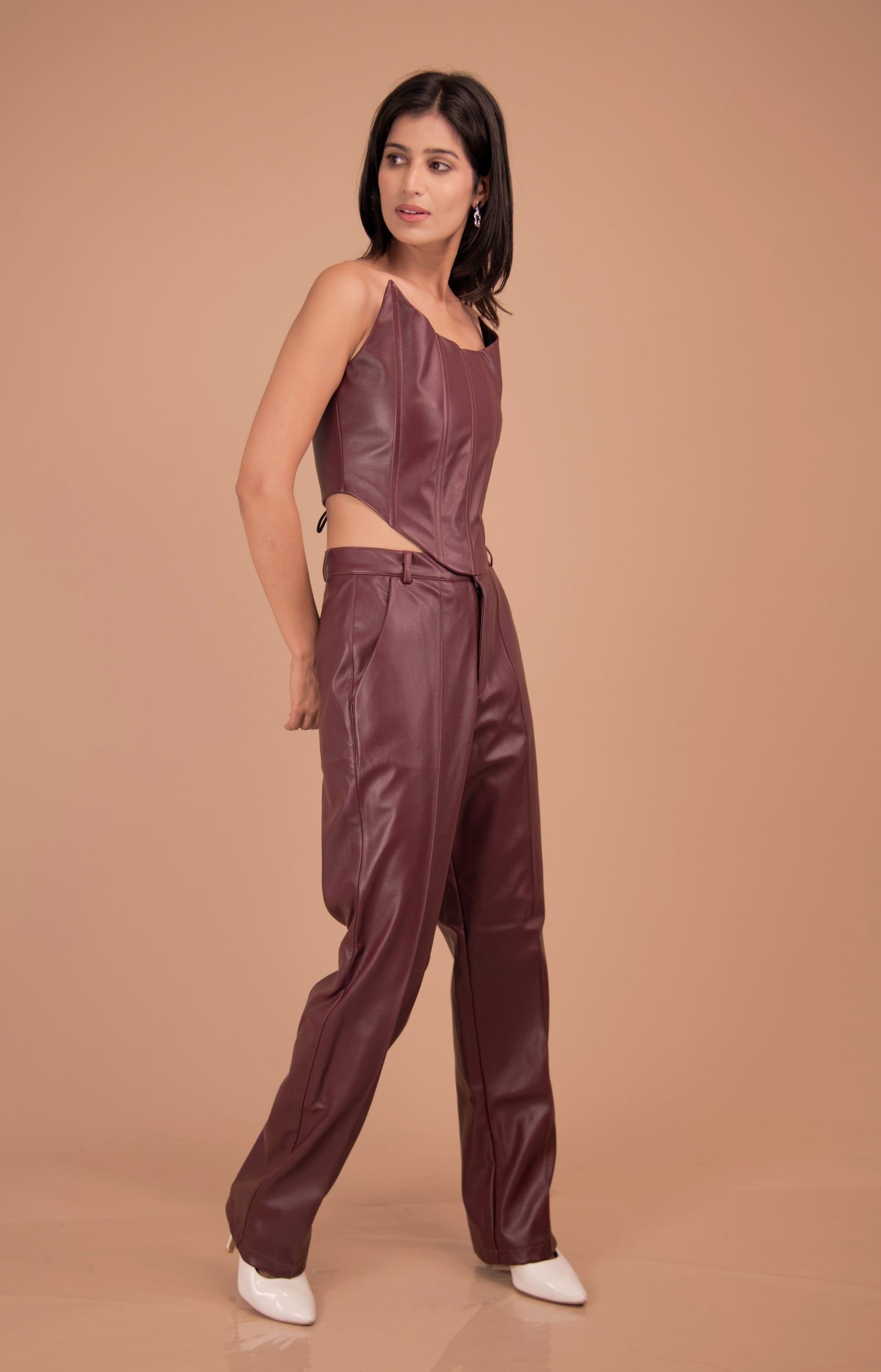 Bordeaux Allure – Tailored Faux Leather Co-ord Set