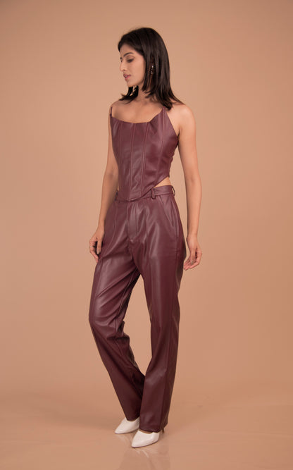 Bordeaux Allure – Tailored Faux Leather Co-ord Set
