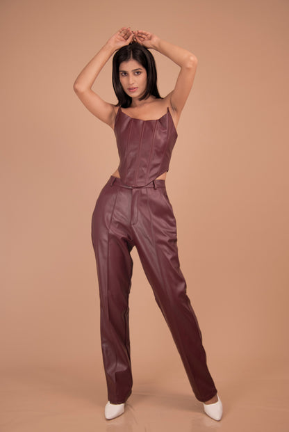 Bordeaux Allure – Tailored Faux Leather Co-ord Set