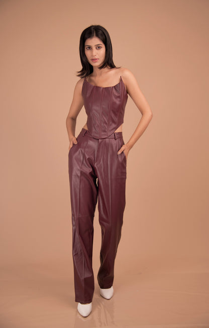 Bordeaux Allure – Tailored Faux Leather Co-ord Set