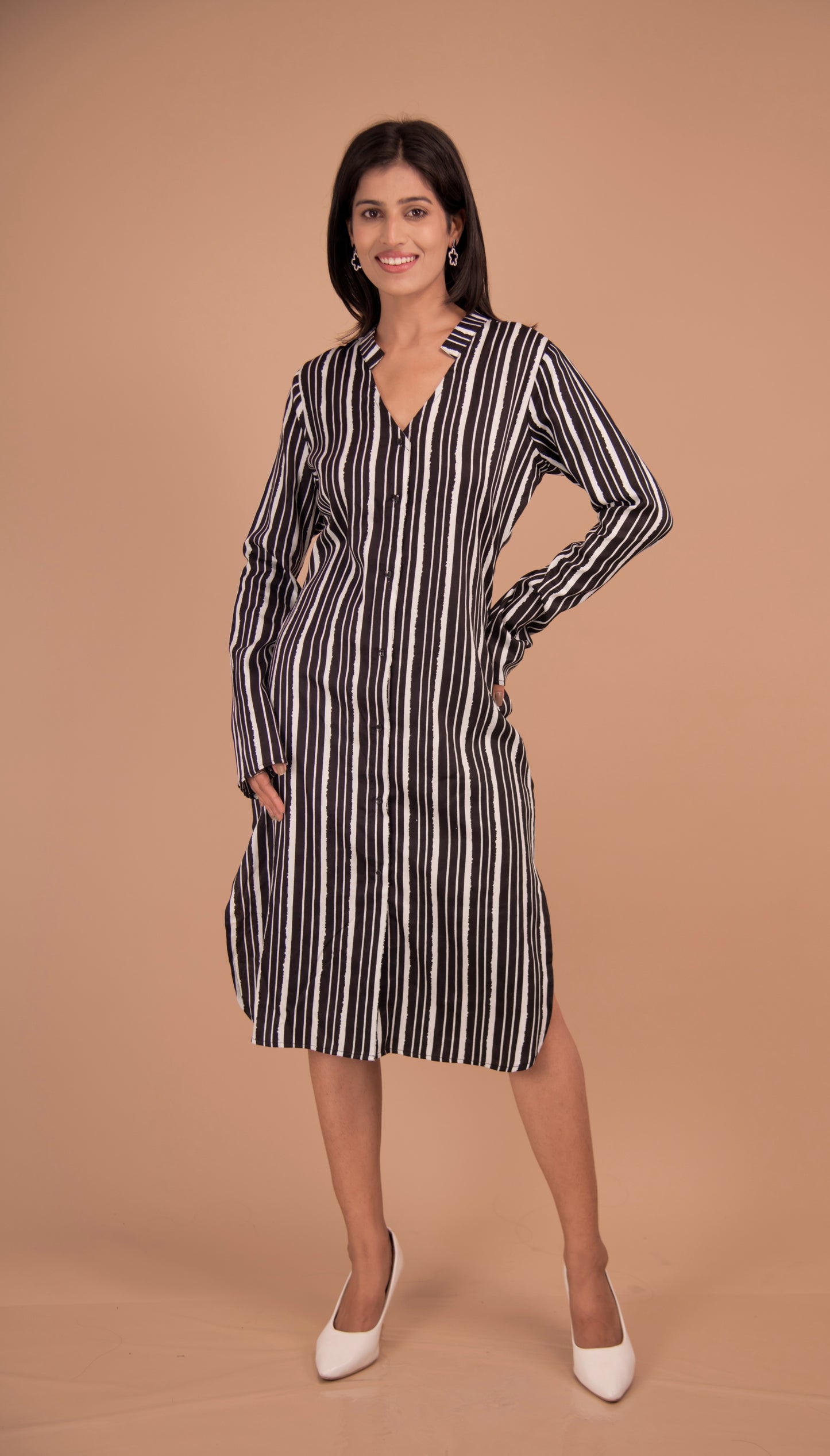 The Portico Monochrome Striped Shirt Dress