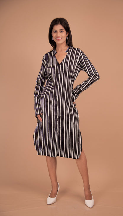The Portico Monochrome Striped Shirt Dress