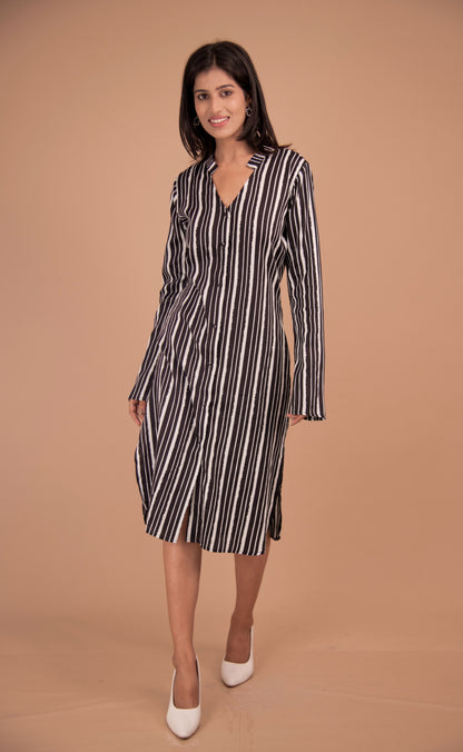 The Portico Monochrome Striped Shirt Dress
