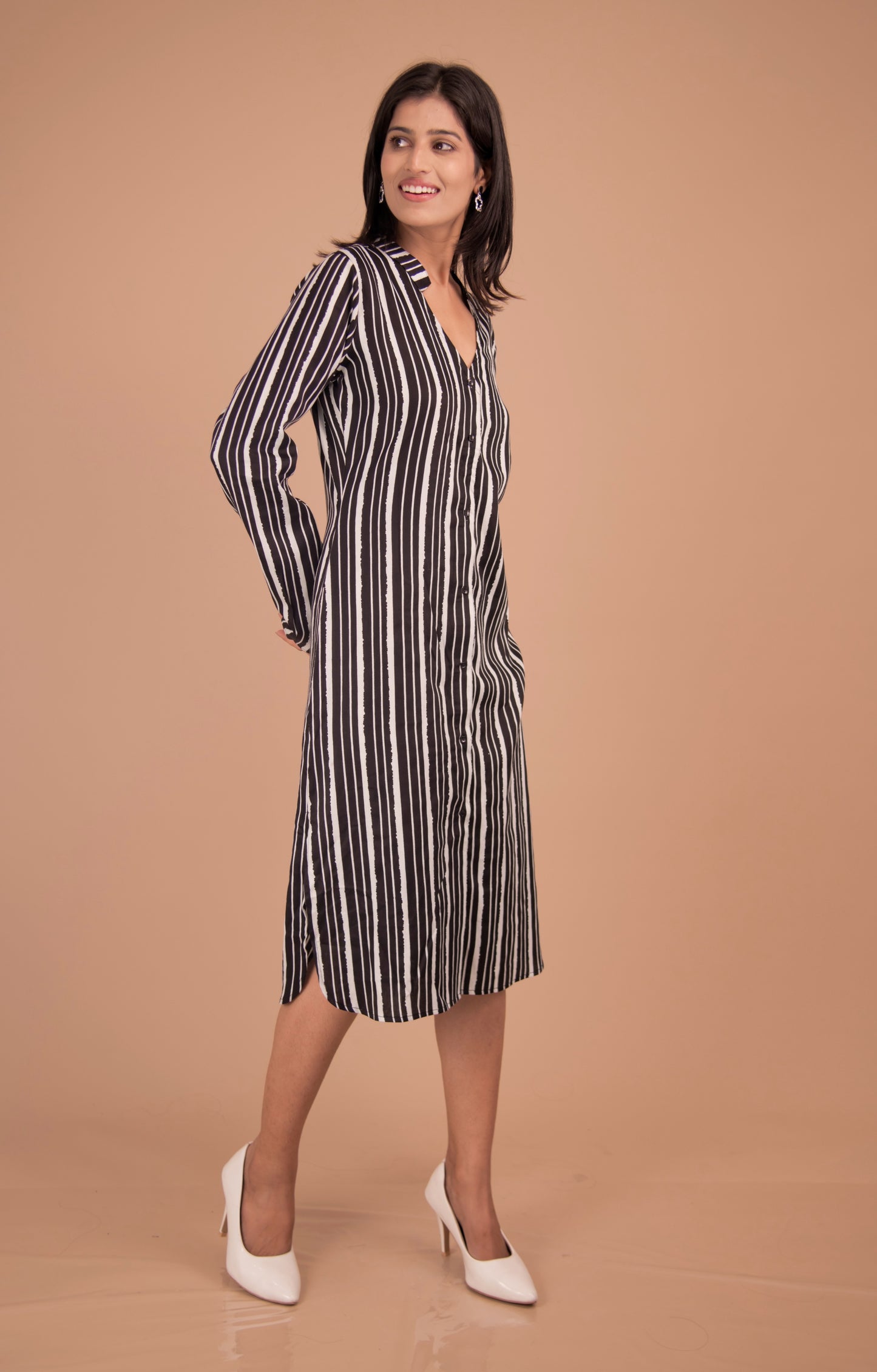 The Portico Monochrome Striped Shirt Dress