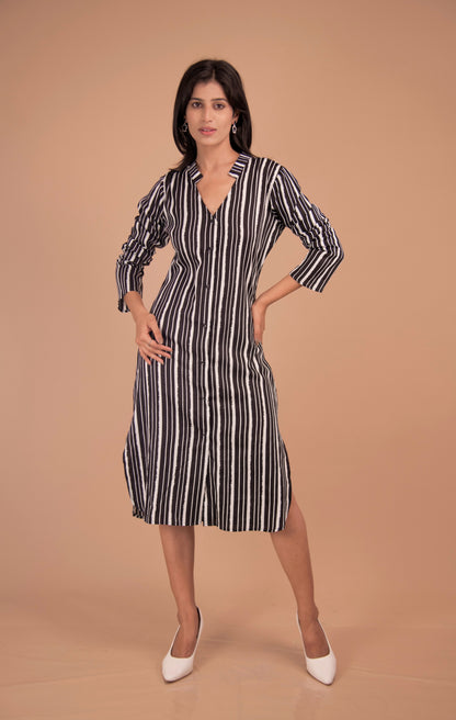 The Portico Monochrome Striped Shirt Dress