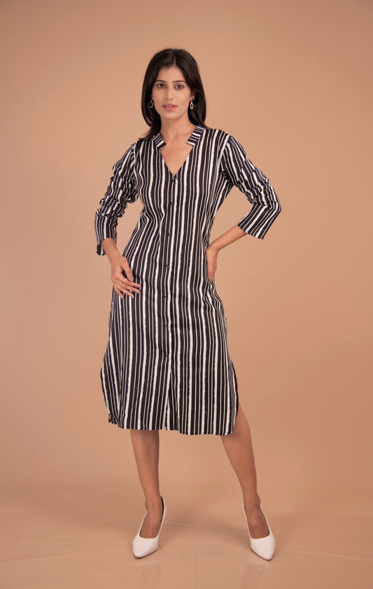 The Portico Monochrome Striped Shirt Dress