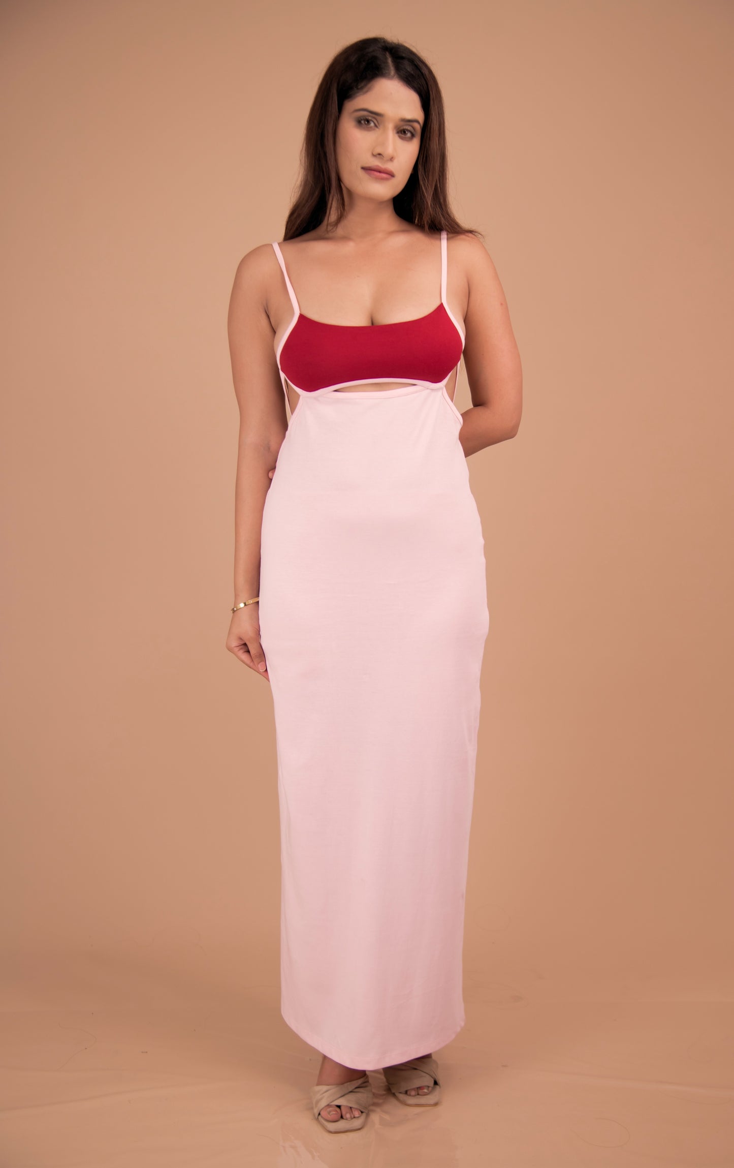 Cut-Out Maxi Dress with Crimson Accent