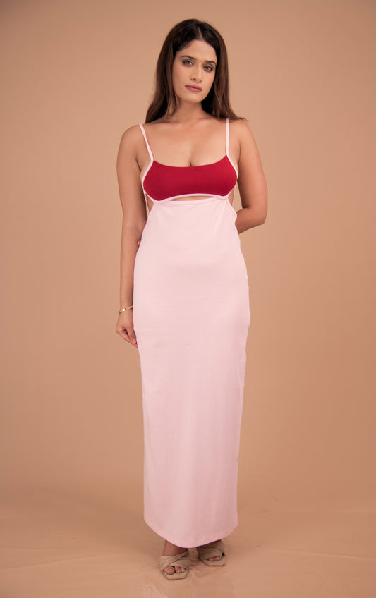 Cut-Out Maxi Dress with Crimson Accent