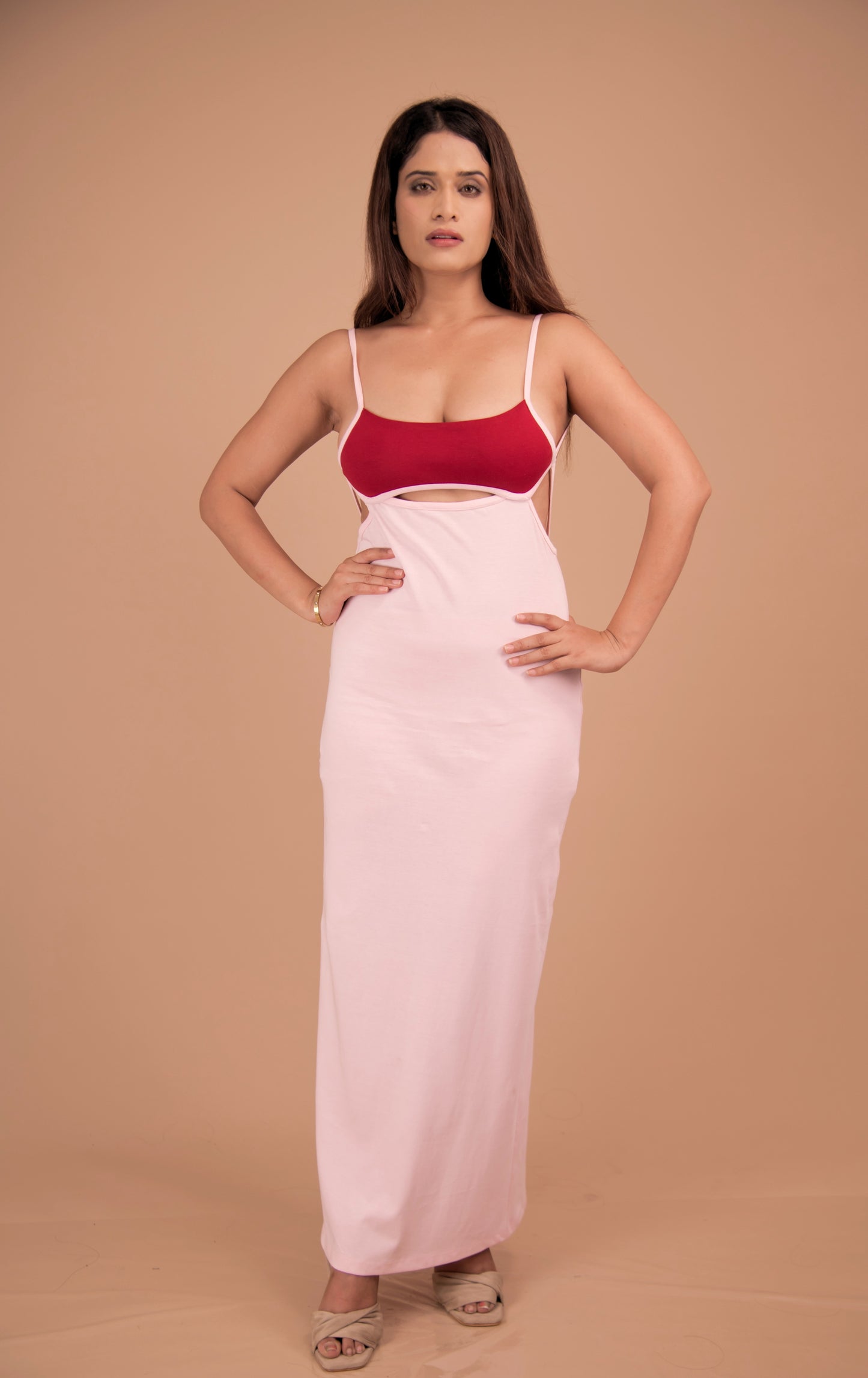 Cut-Out Maxi Dress with Crimson Accent