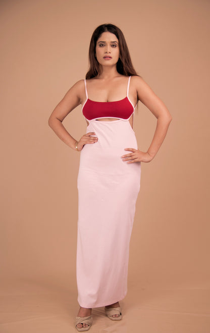 Cut-Out Maxi Dress with Crimson Accent