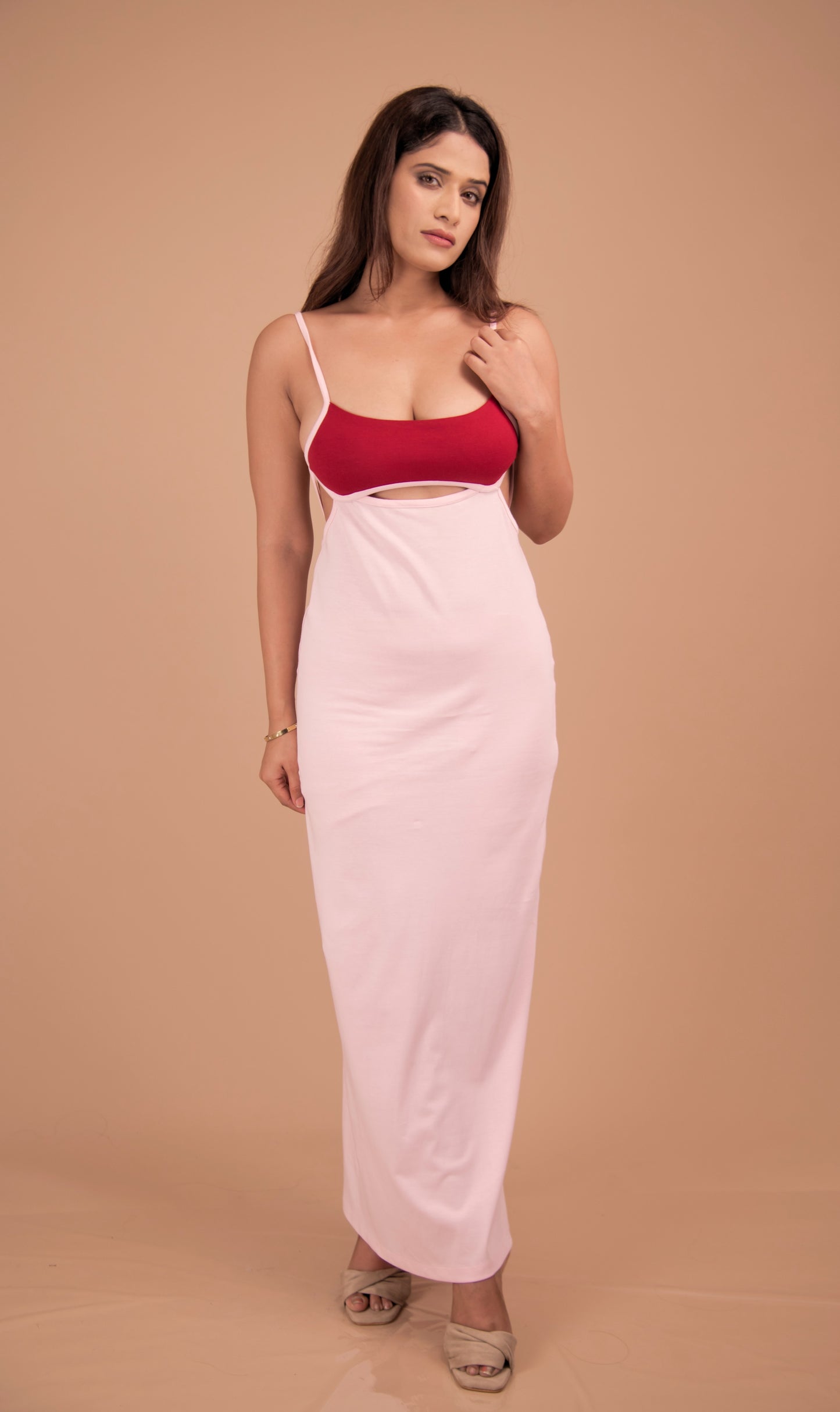 Cut-Out Maxi Dress with Crimson Accent