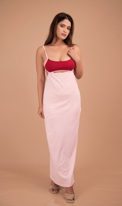 Cut-Out Maxi Dress with Crimson Accent
