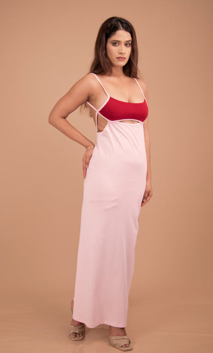 Cut-Out Maxi Dress with Crimson Accent