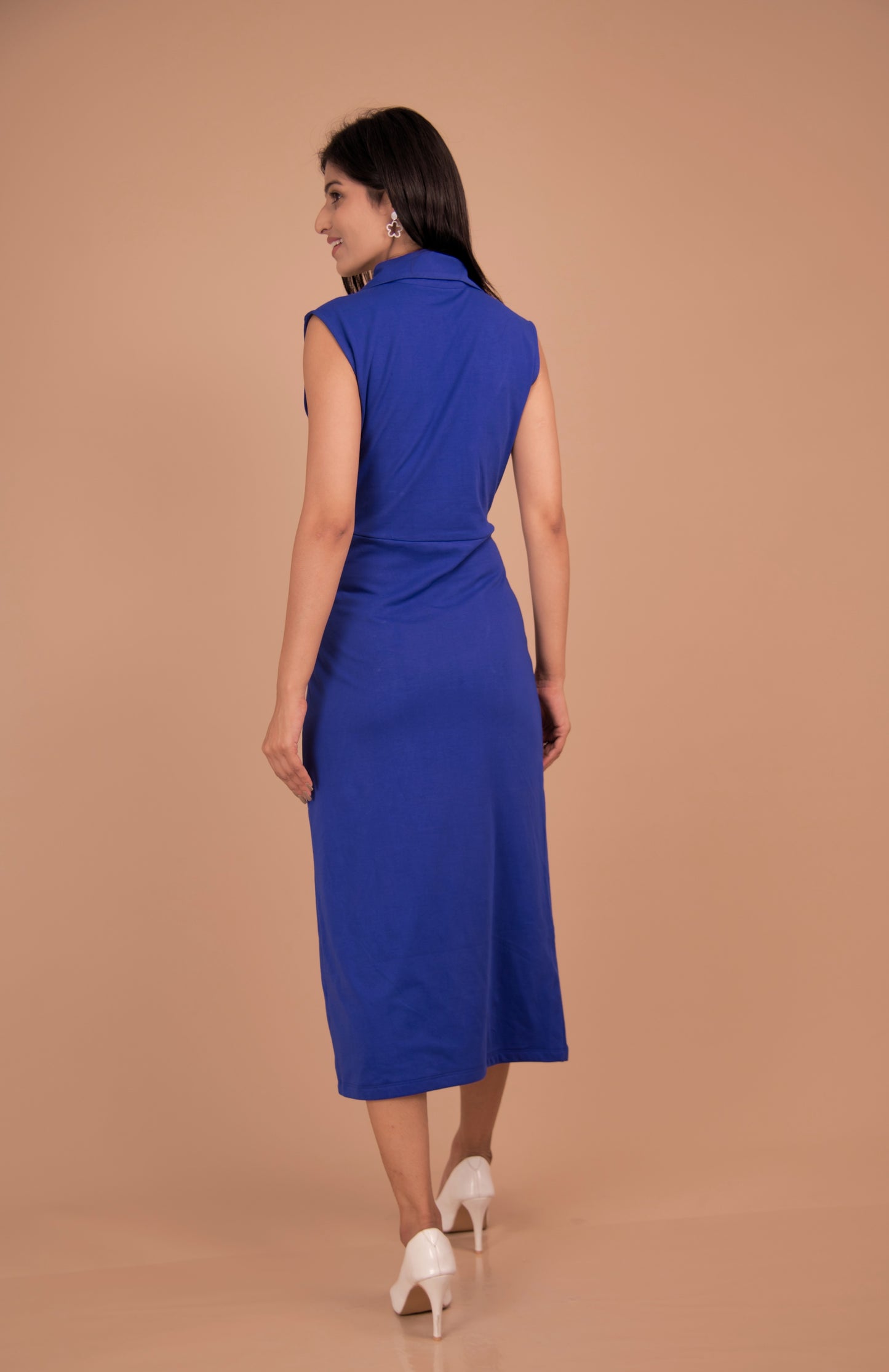 Azure Double-Breasted Cotton Midi Dress