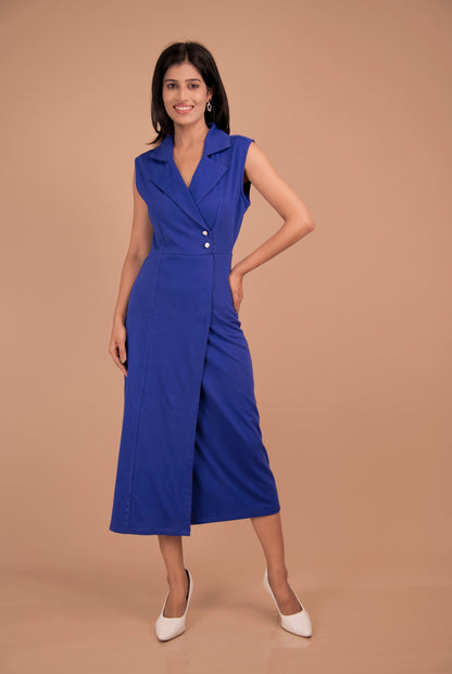 Azure Double-Breasted Cotton Midi Dress