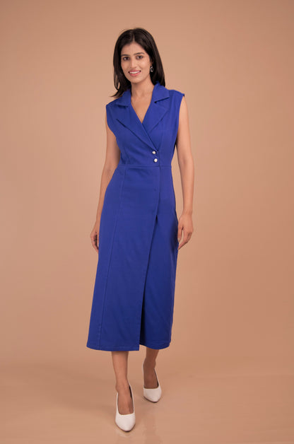 Azure Double-Breasted Cotton Midi Dress