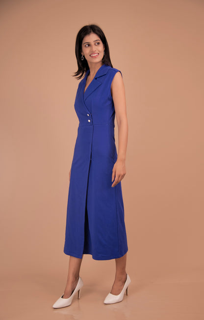 Azure Double-Breasted Cotton Midi Dress