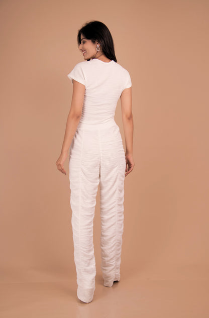 White Ruched Cotton Co-Ord Set