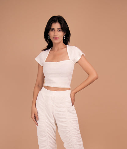 Celeste Textured White Crop Top