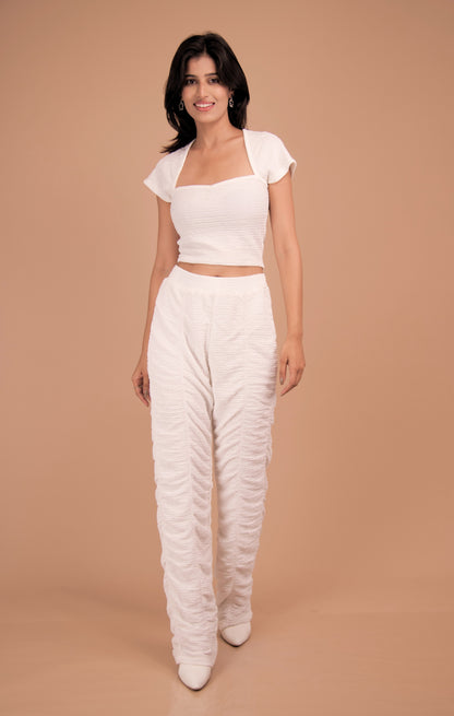 White Ruched Cotton Co-Ord Set