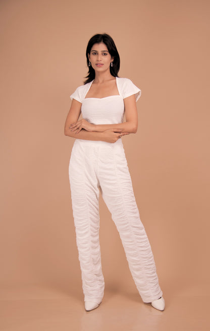 White Ruched Cotton Co-Ord Set
