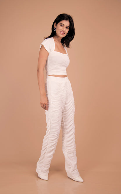 White Ruched Cotton Co-Ord Set