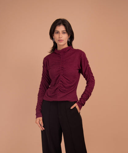 The Bordeaux Ruched Statement Top