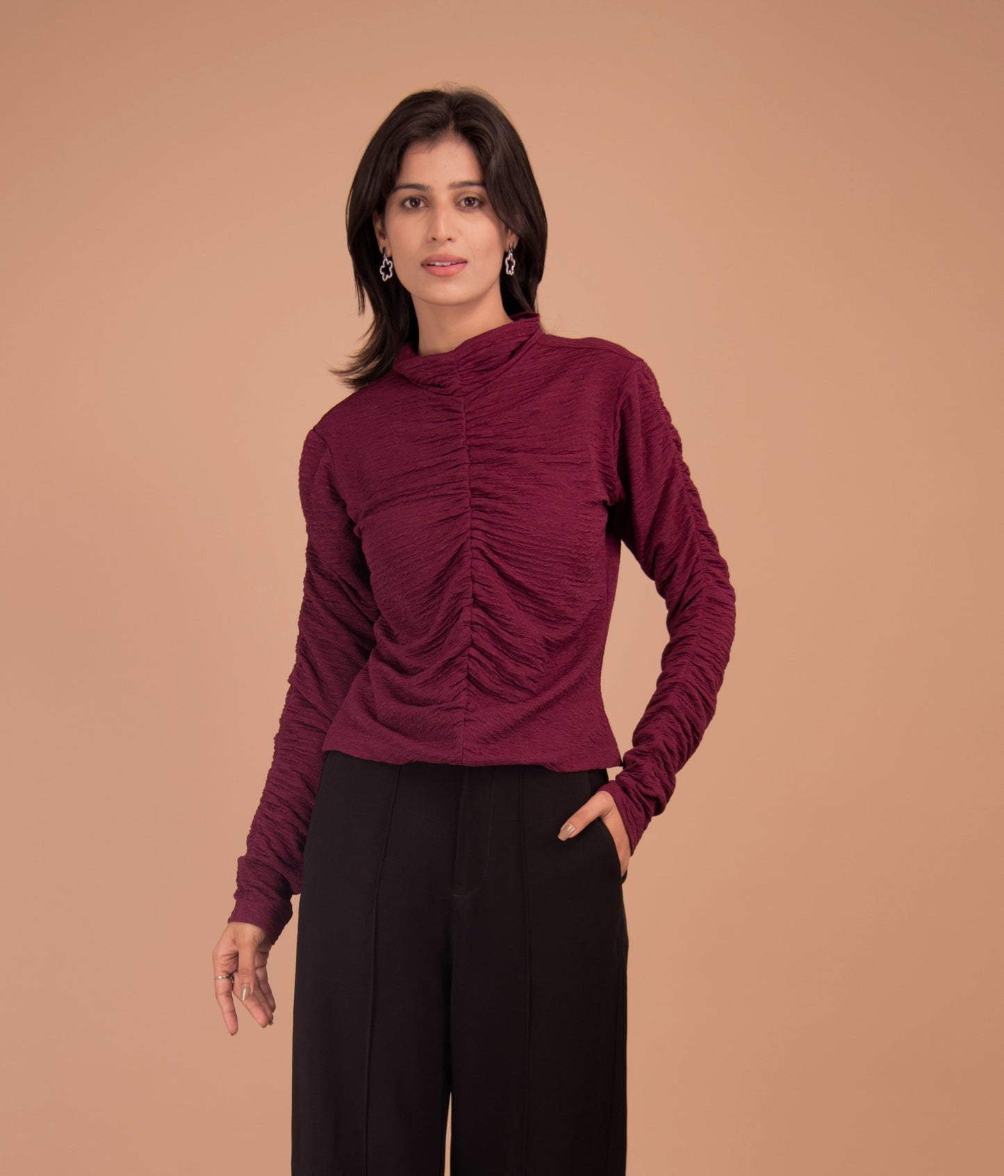 The Elara Ruched High-Neck Top