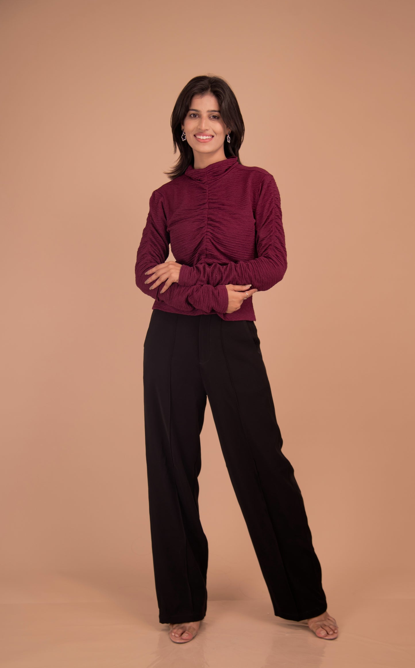 The Elara Ruched High-Neck Top