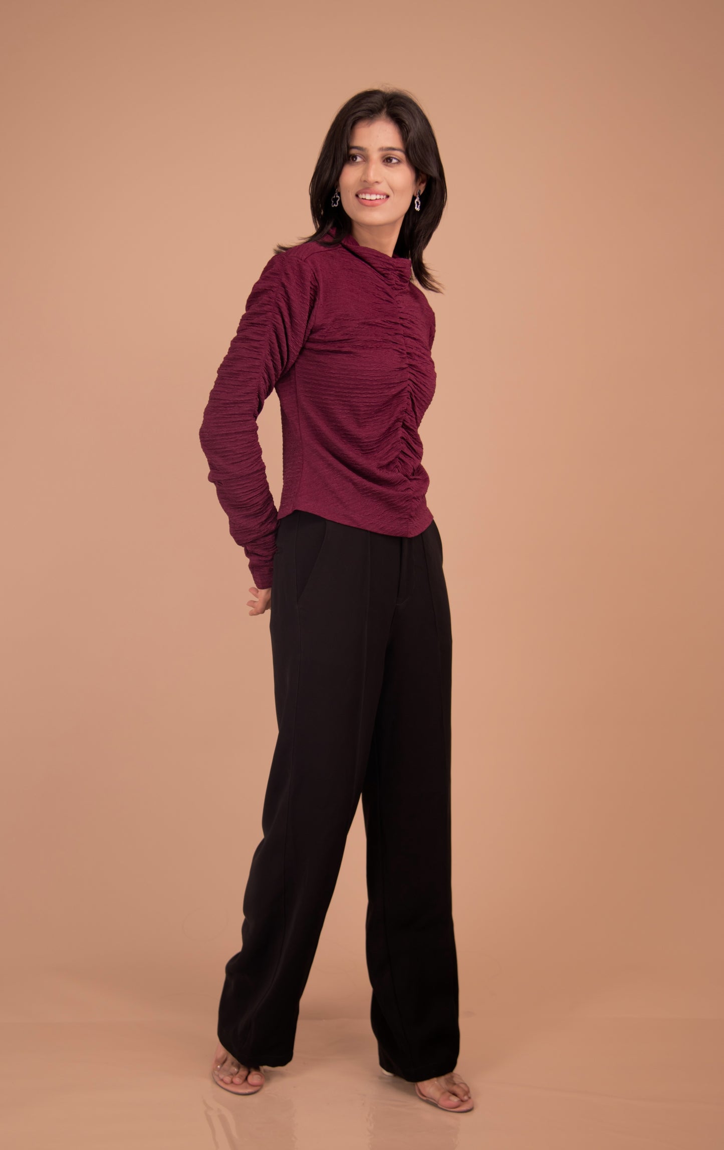 The Bordeaux Ruched Statement Top