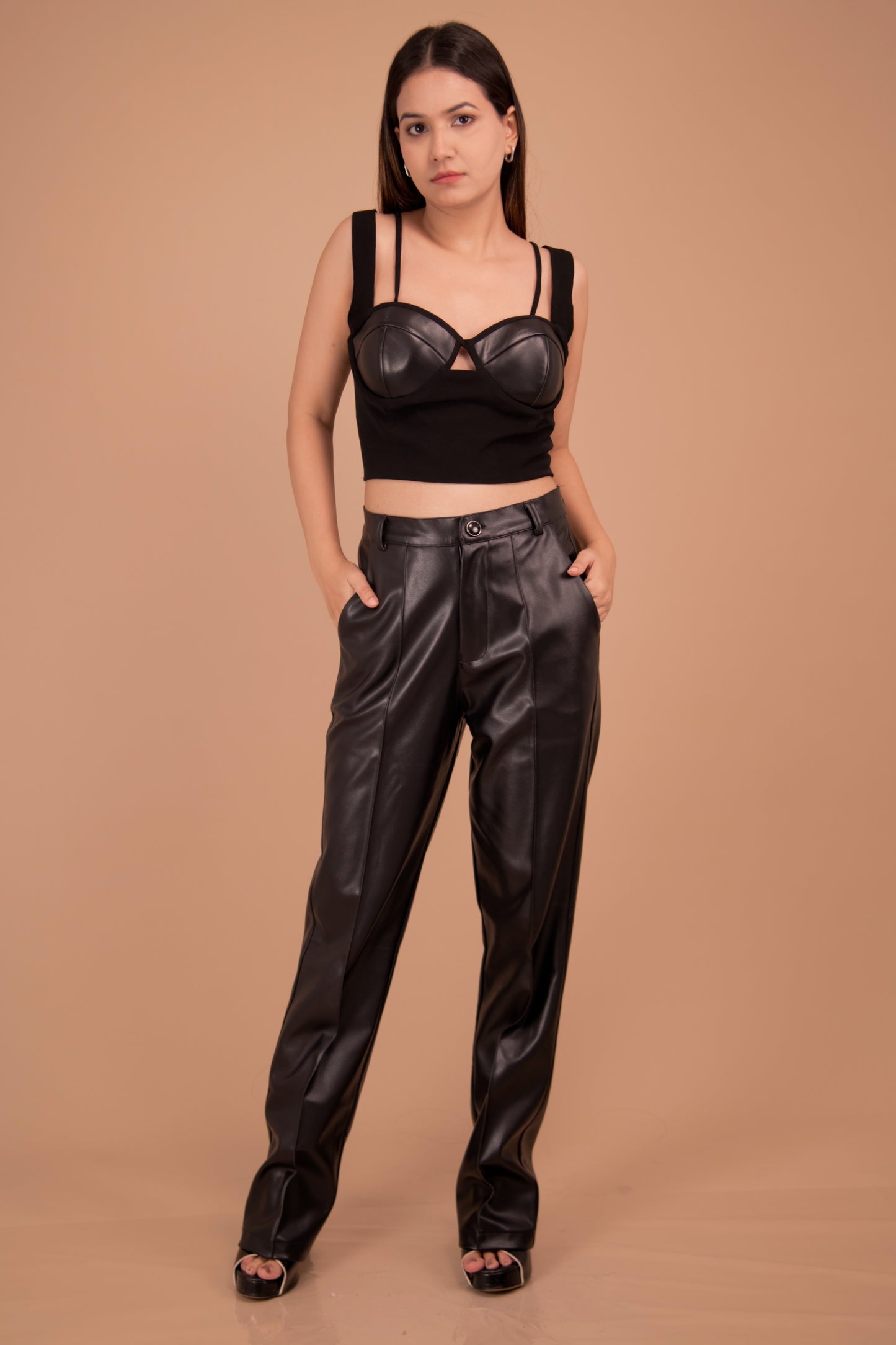 Double-Strap Bustier & Faux Leather Trouser Co-ord Set