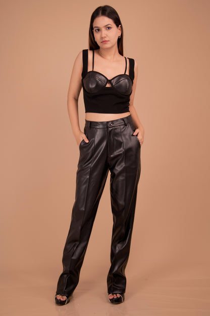 Double-Strap Bustier & Faux Leather Trouser Co-ord Set