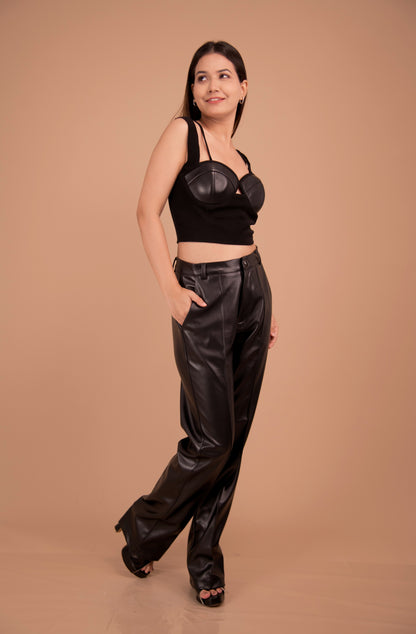 Double-Strap Bustier & Faux Leather Trouser Co-ord Set