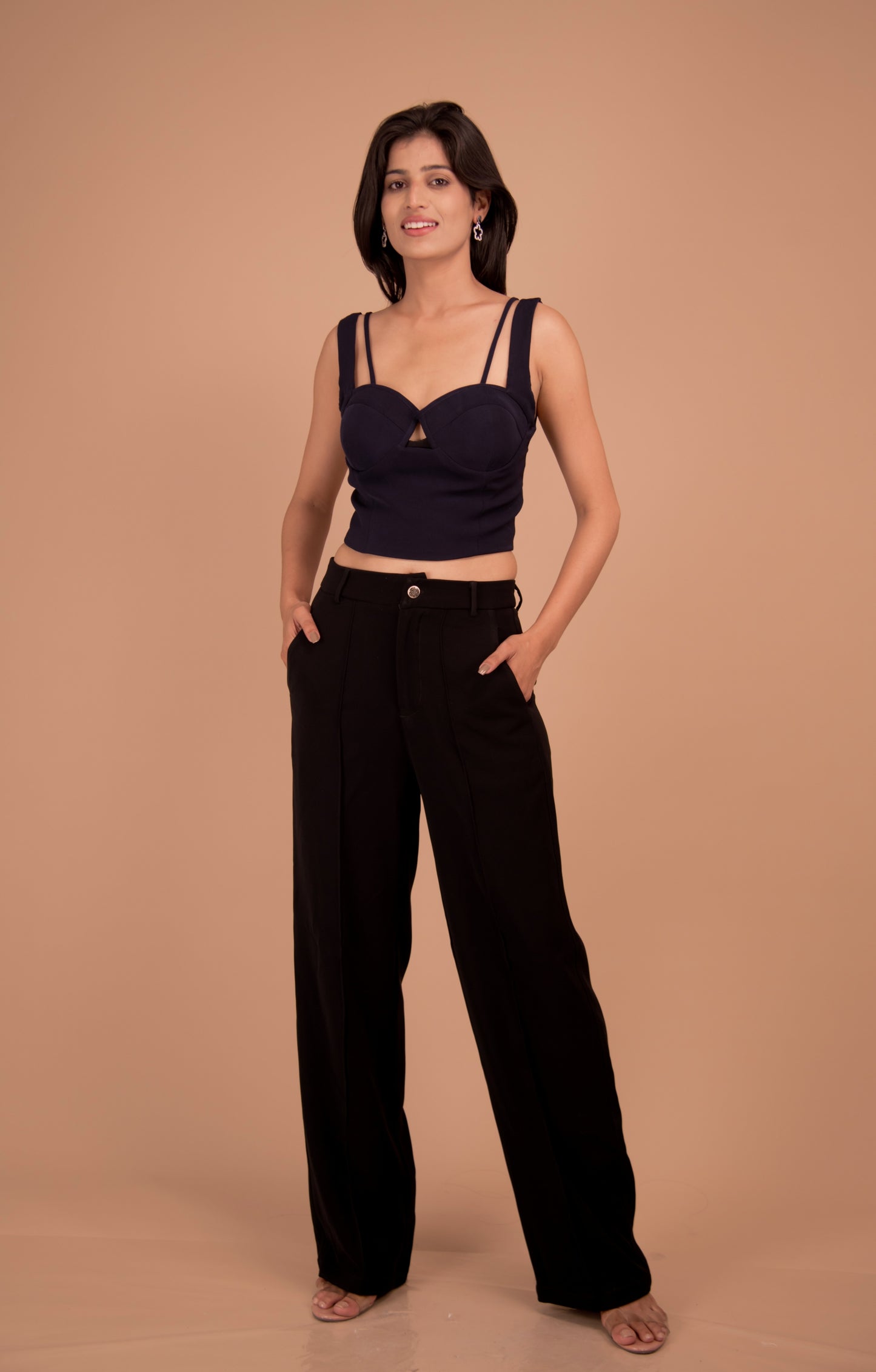 Strappy Crop Top with Black Wide-Leg Pants