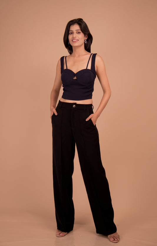 Strappy Crop Top with Black Wide-Leg Pants